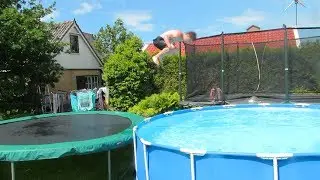 БЕЗУМНЫЙ ПЕРЕВОРОТ НА БАТУТЕ В БАССЕЙН!