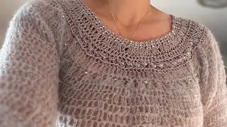 Pull sans couture top down avec perles 