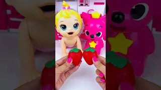 Minnie Mouse & Pinkfong Eats Strawberries 🍓 , Satisfying ASMR Kitchen Toy Unboxing #shorts