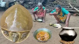 TURTLE masala Curry Cooking and eating with hot rice by our tribe women||rural village India...
