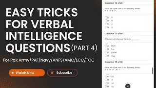 How to solve verbal intelligence questions part 4 for pak army/Navy/FAF/AMC/LCC/ and other exams 