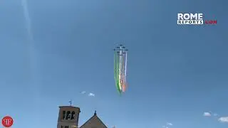 Military planes paint skies above Assisi with Italian flag