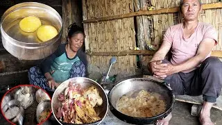 jungle family cooking egg fry curry & RICE FOR THEIR Lunch