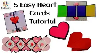 5 Easy Heart Cards | Different types of Heart Cards | Tutorial | Hoor Craft