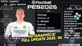 EFOOTBALL PES 2026 PPSSPP ISO NO TEXTURES & NO SAVE DATA NEW KITS 2025/26 REAL FACES & TRANSFERS