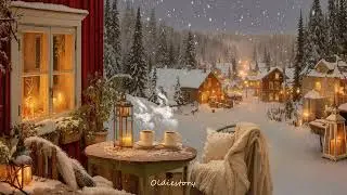 Cozy Winter Village Ambience, Warm Lights & Nostalgic Vibes | Oldies Playing in Another Room