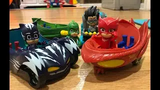 Pj mask toys! Owlet, Gecko, Cat boy and Romeo toys! Gecko mobile, Cat car, Owl glider and Romeo lab!