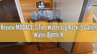 Review MOOACE 3-Tier Water Jug Rack, 5 Gallon Water Bottle Holder Organizer with Storage Shelves, Ru