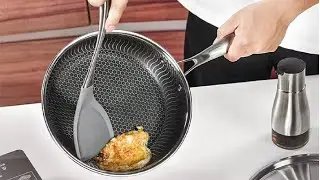 LMETJMA Stainless Steel Frying Pan Nonstick Honeycomb Fry Pan With Induction Ceramic Electric Gas