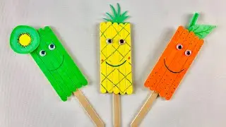 Easy Summer Fruit Popsicle stick crafts for kids| kiwi🥝Pineapple🍍Orange🍊Popsicle stick activities