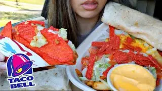 ASMR EATING TACO BELL CAR MUKBANG FLAMIN HOT LOADED NACHO FRIES CHEESE NO TALKING REAL TWILIGHT SHOW