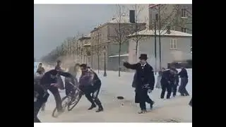 bataille de boules de neige en 1896 &agrave; Lyon film&eacute;e par Louis Lumi&egrave;re