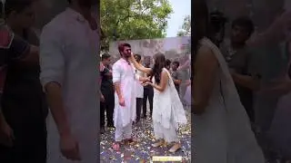 Mrunal Thakur and Vijay Devarakonda celebrating Holi family star movie