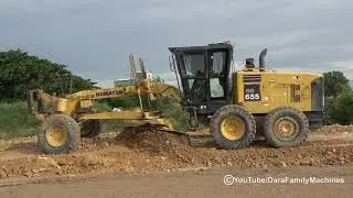 Grader Working Grading Dirt And Rocks Build Road Construction