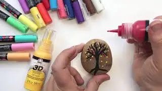Fall Tree Rock Painting with FolkArt 3D Paint