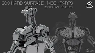200  HARD SURFACE PARTS Z Brush IMM Brushes [OBJ] [MID TOPOLOGY] + ALPHAS [NORMAL , AO] Maps