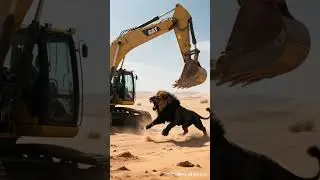 Unreal Footage: Lion Charges at Excavator in Wild Confrontation! #epicmachines #lion #excavator