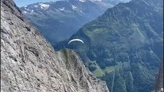 Exposed paraglider-start from Vorderspitze in the Engelh&ouml;rner, Switzerland