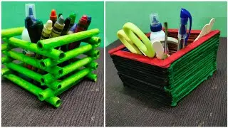 DIY Desk organiser with paper and icecream sticks # creative craft ideas