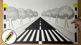 How To Draw a ZEBRA CROSSING in 1-POINT PERSPECTIVE Easy Street Road Crossing | Cartoon Club