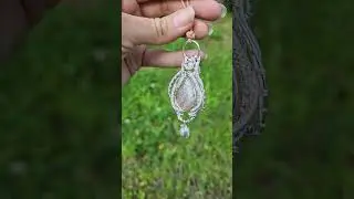 Flashing sunstone and Pearl! Silver wire wrap necklace