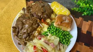 The BEST Hamburger Steak w/ Gravy You Will Ever Eat! | Mashed Potatoes| Fried Cabbage | Corn