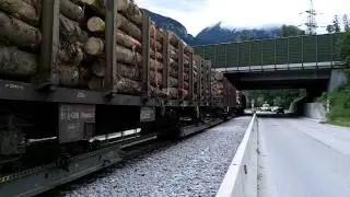 Narrow Gauge Freight Train(Loading Normal Gauge cars with wood products)