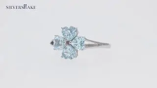 SILVERSHAKE Genuine Heart Shape Blue Topaz 925 Sterling Silver Clover Ring-RN0080436