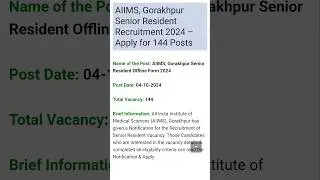 AIIMS, Gorakhpur Senior Resident Recruitment 2024 - Apply for 144 Posts
