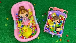 Satisfying Video ASMR Funny Mixing Candy Make up in Pink Bathtub Rainbow Color Magic Candy