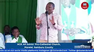 Samburu County Governor Jonathan Lati Lelelit makes remarks in front of President Ruto in Samburu