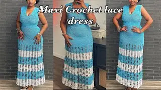 Crochet Lace maxi dress| V neckline fitted maxi dress tutorial  #crochetdress #maxidress #lacedress