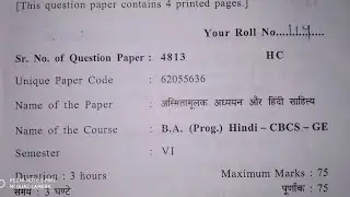 SOL-DU B.A programme Hindi question paper 6th semester (regular college) 2019
