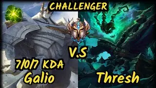 HighDin (GALIO) vs THRESH - 7/0/7 KDA BOTTOM SUPPORT CHALLENGER GAMEPLAY - KR