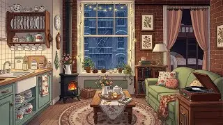 Relaxing rain New York City in a cozy apartment with Oldies Playing in Another Room