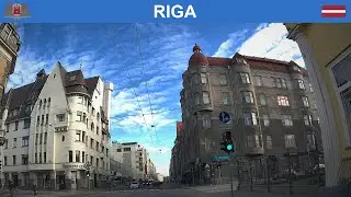 Short drive in Riga city center, Latvia. October 2021. Dashcam 4K