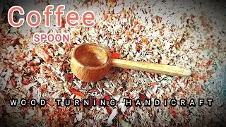 Making a vintage small wooden coffee and tea scoop measuring spoon
