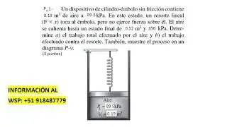 Un dispositivo de cilindro-&eacute;mbolo sin fricci&oacute;n contiene 0.19 m&sup3; de aire a 89.5 kPa. En este estado
