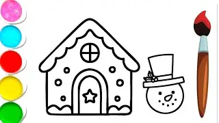 Cute Gingerbread house & Snowman Drawing for kids! Simple & fun Coloring Activity 