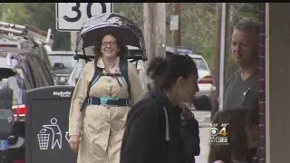 Newton Man Invents 'Hands Free' Umbrella