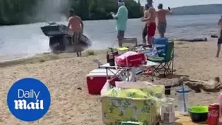 Speedboat crashes and flips mid air - miraculously no one injured