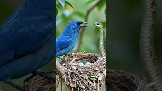 Bird 🐦 is protecting its eggs 🥚 🐣 from a snake 🐍 in its nest. #snake #bluebird #egg