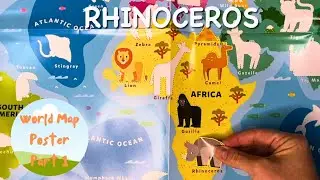 Animal Stickers World Map Poster - Safari Animals Africa & Europe Pt 1 - Learn Animal Names for Kids