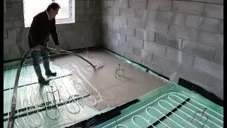 Garden project part 37. Installing liquid flow screed  to floor & commence internal timber walls.