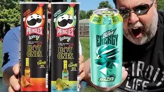 НОВЫЕ Pringles Scorchin' Hot Ones Los Calientes Verde y Rojo с MTN Dew Energy Baja Blast