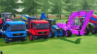 TRANSPORTING EXCAVATOR MIXER TRUCK TRACTORs Backhoe loaders Beamng.Drive Game FARMING SIMULATOR 22