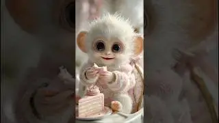 Cake Time for Baby Monkey! 🍰✨ #cute #cutemonkey