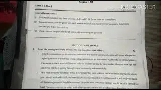 MID TERM EXAMINATION QUESTION PAPER CLASS 11 ENGLISH 2019-20