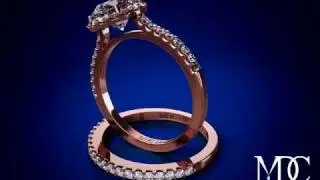 MDC Diamonds ES433 Rose Gold Round Diamond Cathedral Halo Engagement Ring Bridal set