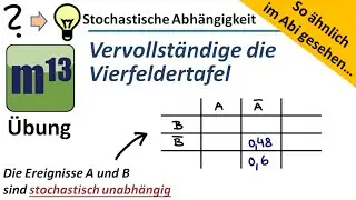 Vierfeldertafel vervollständigen, stochastisch unabhägige Ereignisse (so ähnlich im Abi gesehen)